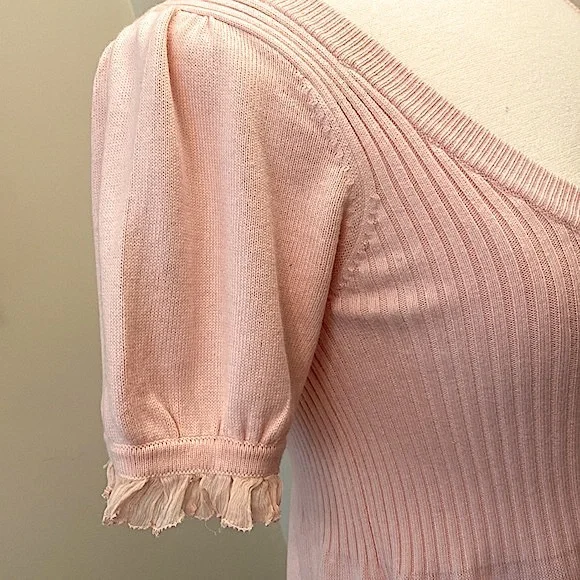 Boston Proper Baby Pink Ribbed Knit Short Sleeve Scoop Neck Chic Top Size Small - Picture 4 of 10